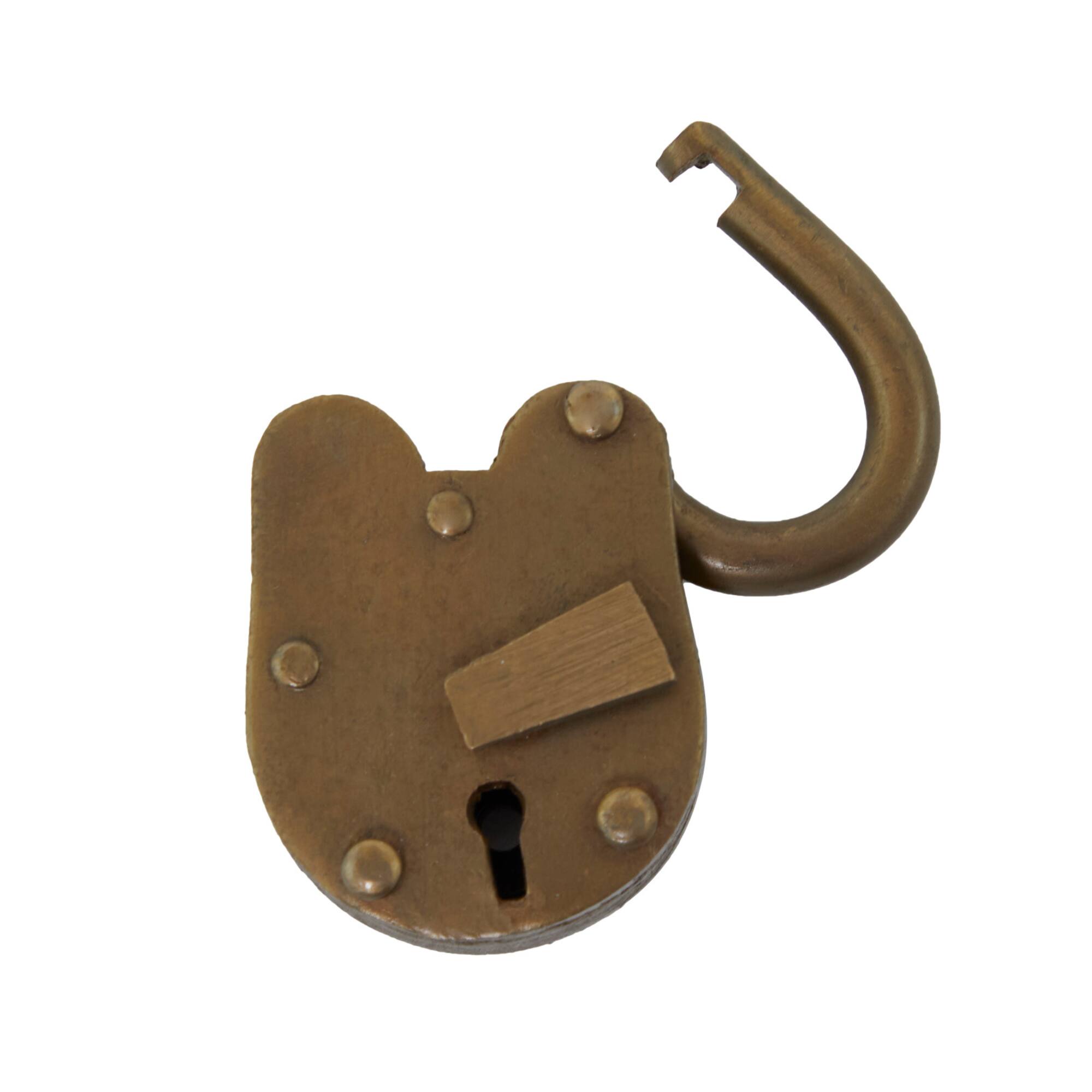 3" Bronze Metal Studded Lock and Key with Distressed Details